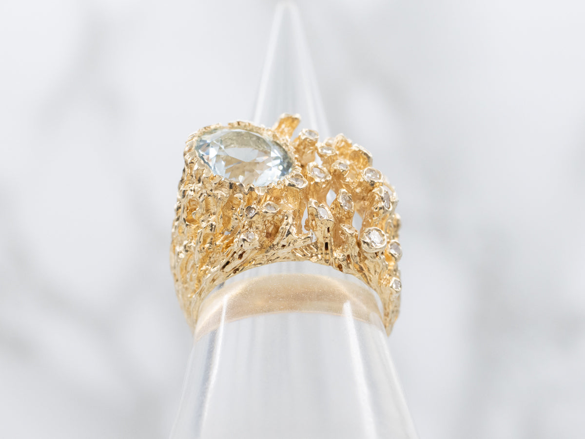 Aquamarine and Diamond and Gold Cocktail Ring