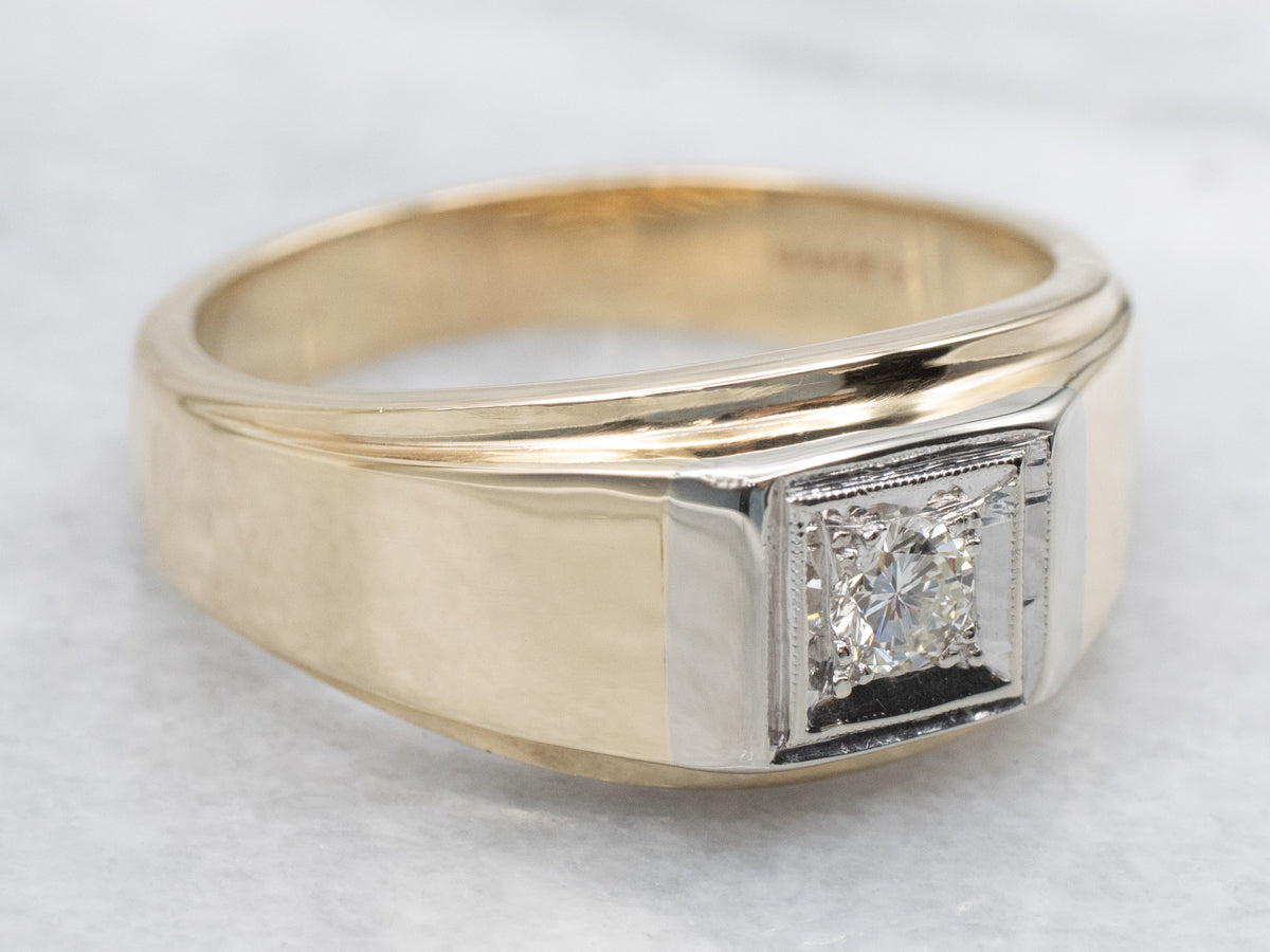 Men's Retro Two-Tone Gold Diamond Solitaire Ring
