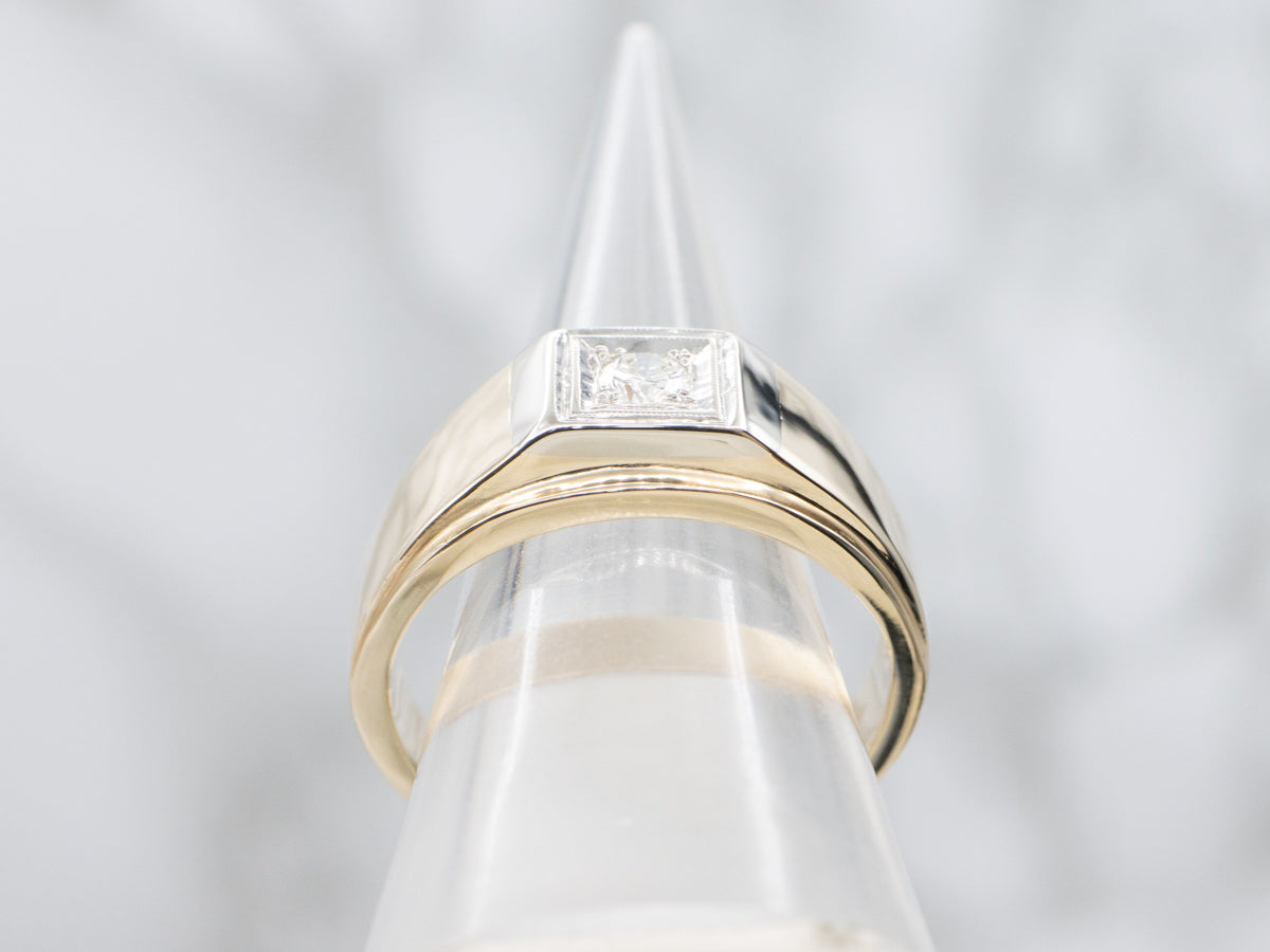 Men's Retro Two-Tone Gold Diamond Solitaire Ring