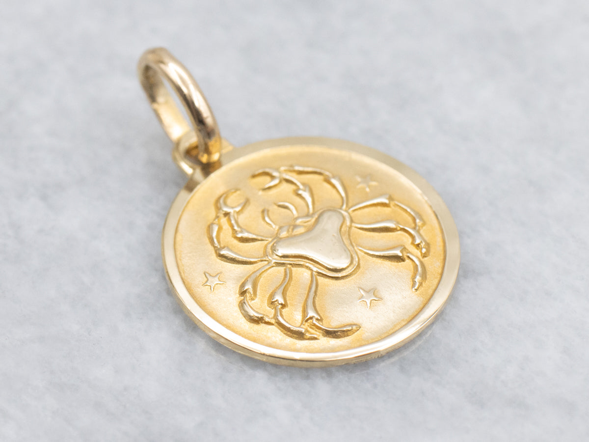 Gold Cancer Zodiac Disc Pendant