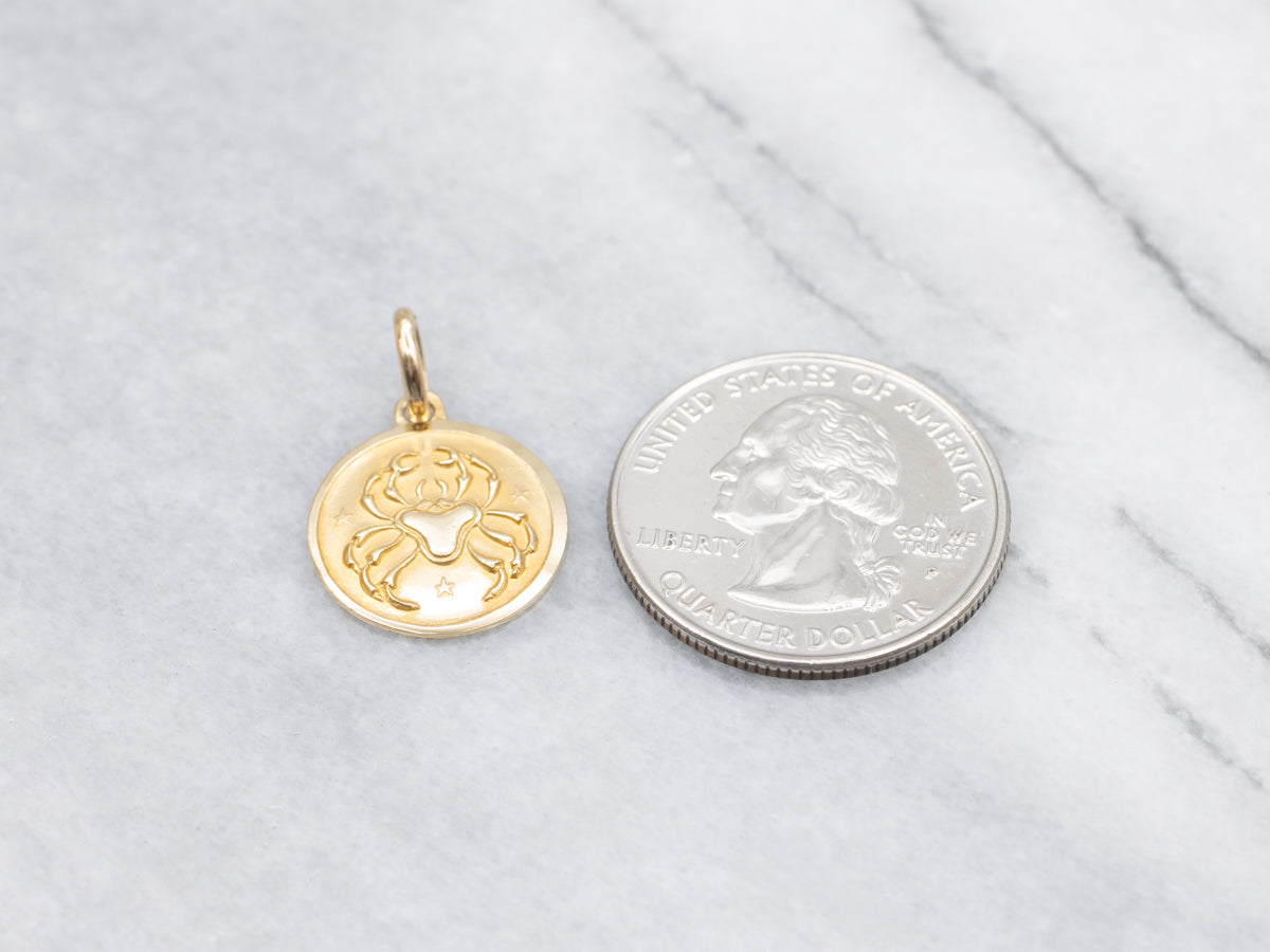 Gold Cancer Zodiac Disc Pendant