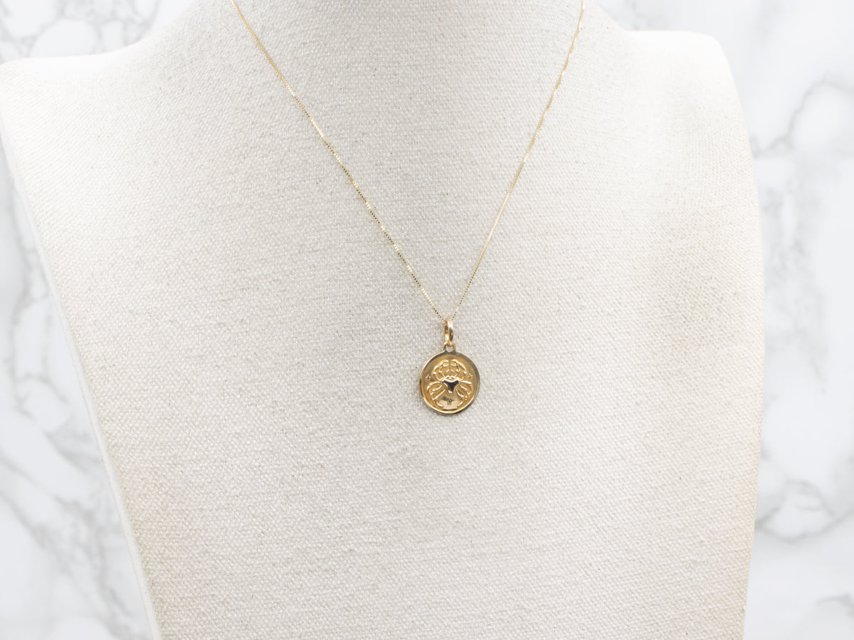 Gold Cancer Zodiac Disc Pendant