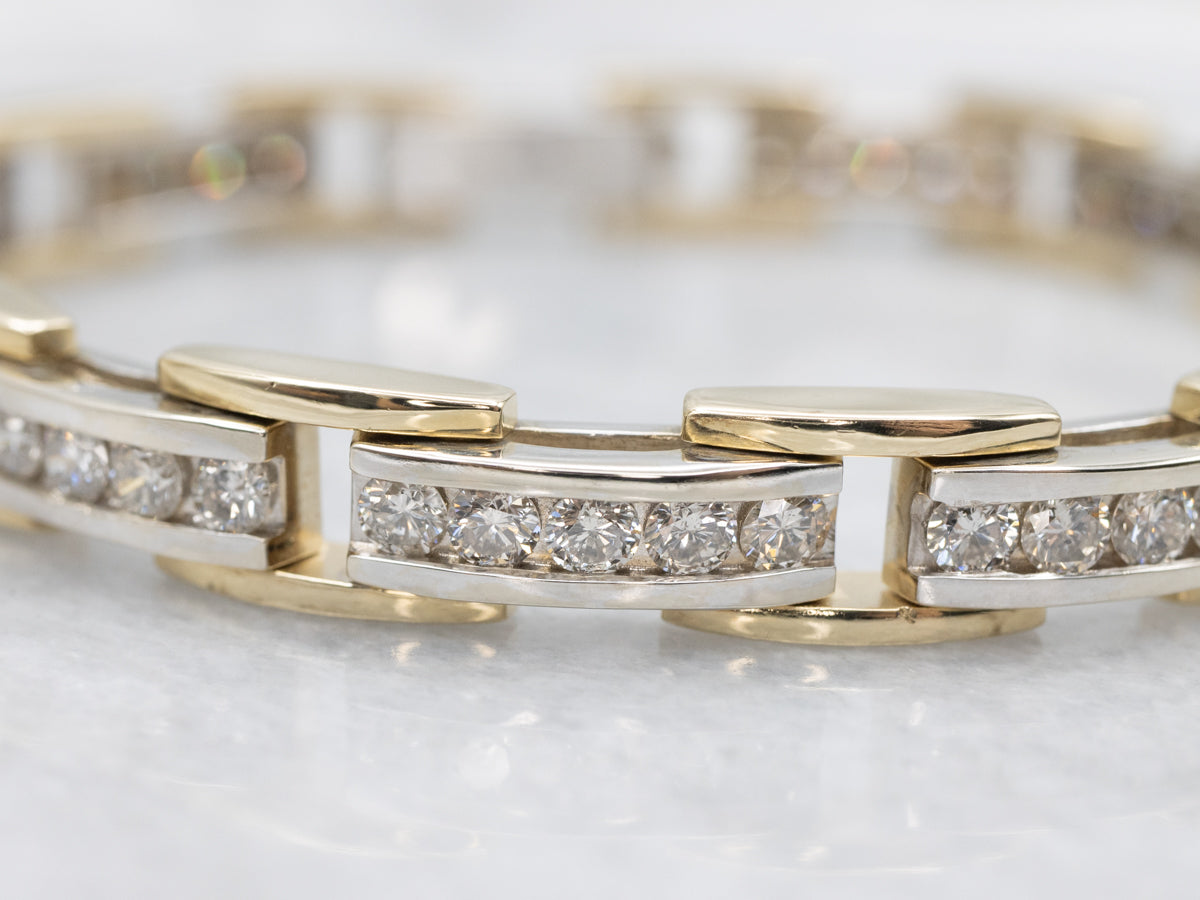 Modern Two-Tone Gold Channel Set Diamond Link Bracelet