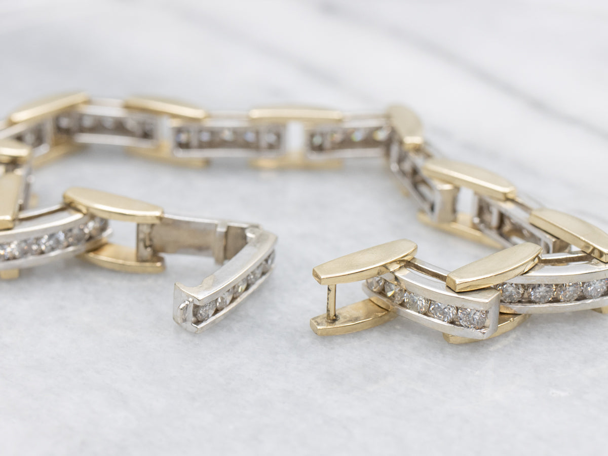 Modern Two-Tone Gold Channel Set Diamond Link Bracelet