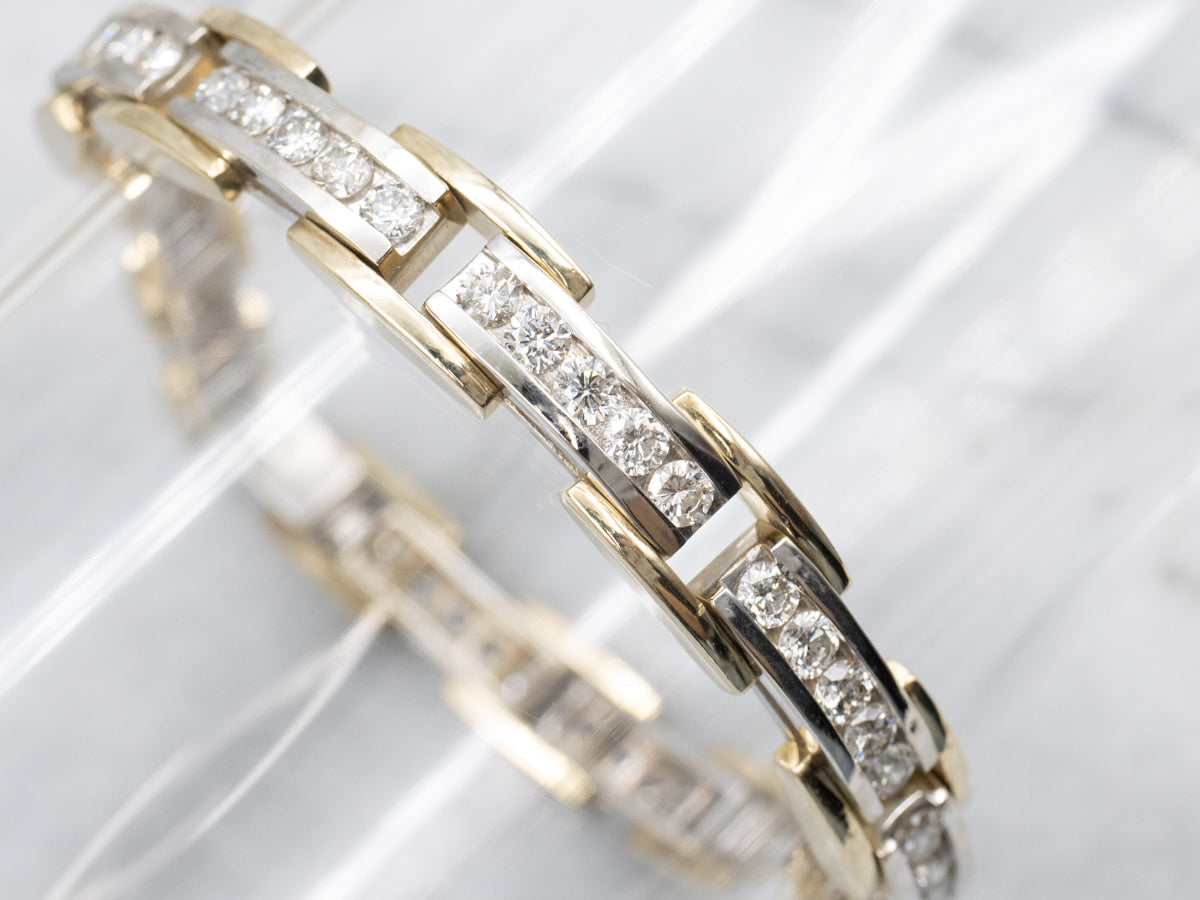 Modern Two-Tone Gold Channel Set Diamond Link Bracelet