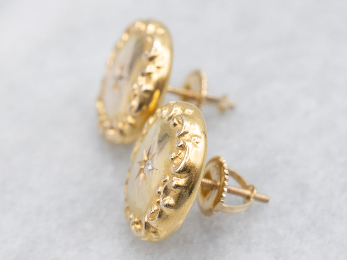 Mine Cut Diamond Cufflink Conversion Gold Stud Earrings