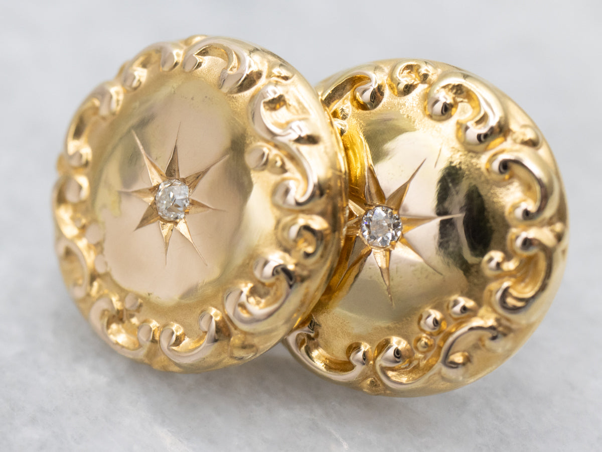 Mine Cut Diamond Cufflink Conversion Gold Stud Earrings