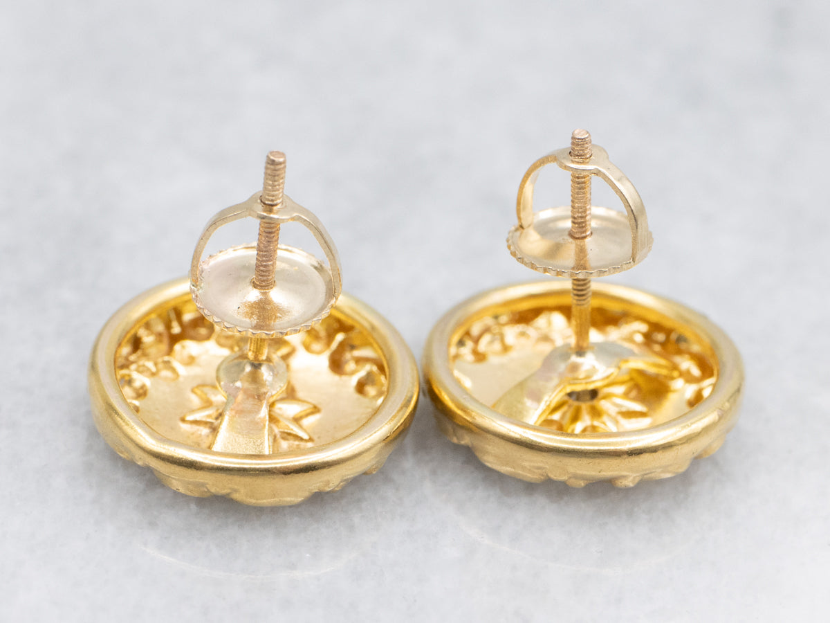 Mine Cut Diamond Cufflink Conversion Gold Stud Earrings