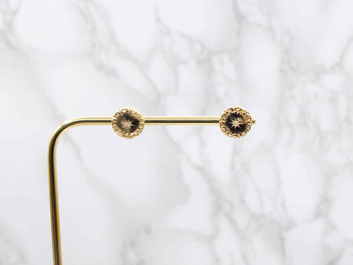 Mine Cut Diamond Cufflink Conversion Gold Stud Earrings