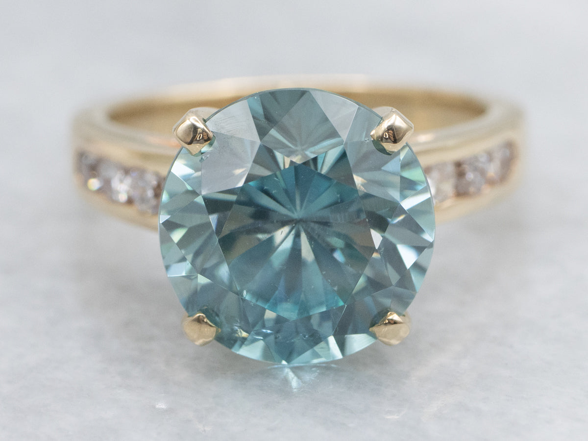 Blue Zircon and Diamond Gold Cocktail Ring