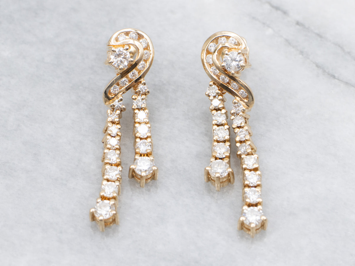 Modern Diamond Gold Drop Earrings