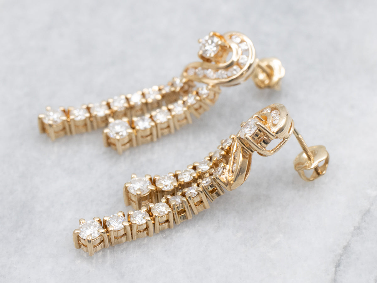 Modern Diamond Gold Drop Earrings