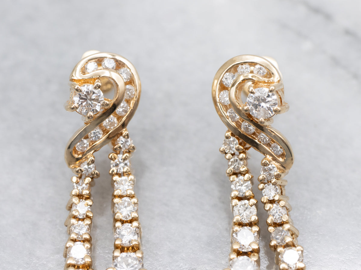 Modern Diamond Gold Drop Earrings