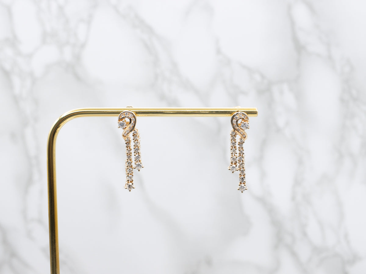 Modern Diamond Gold Drop Earrings