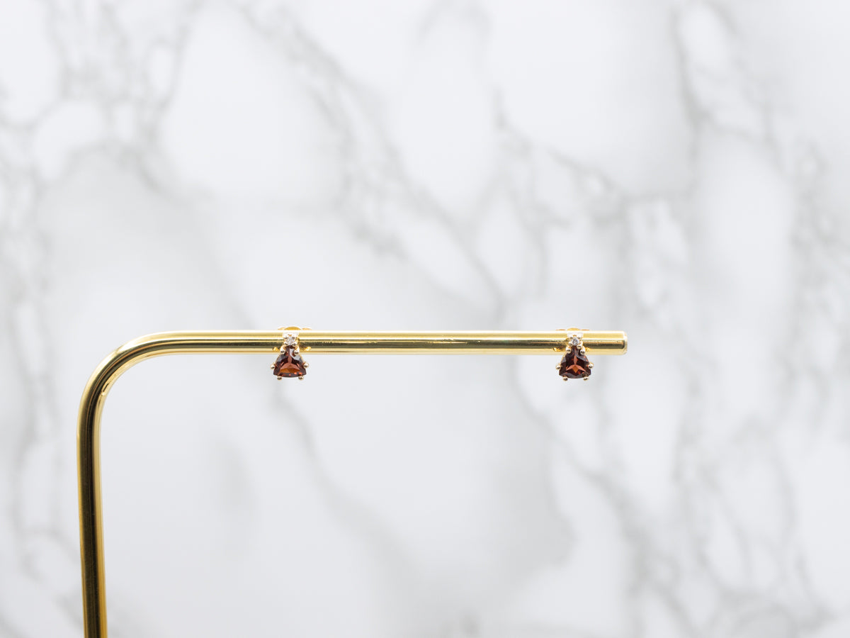 Trillion Cut Garnet and Diamond Gold Stud Earrings
