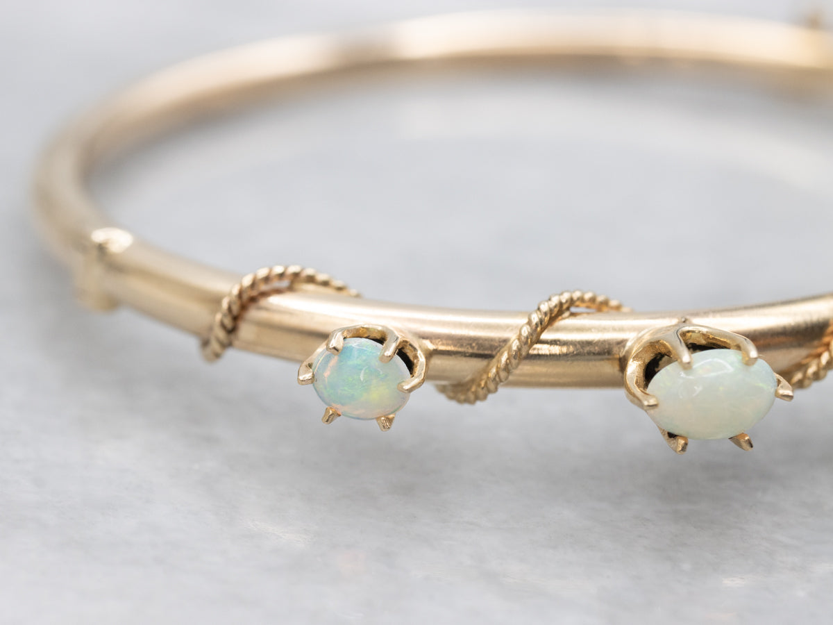 Two Tone Opal and Diamond Butterfly Bangle Bracelet