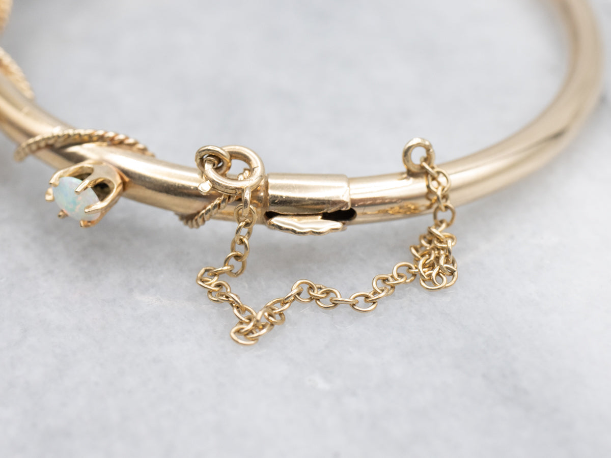 Two Tone Opal and Diamond Butterfly Bangle Bracelet