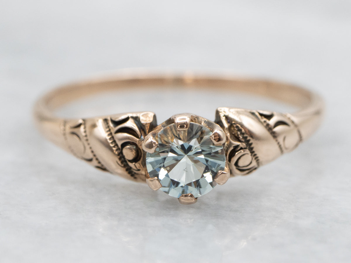 Victorian Rose Gold Aquamarine Solitaire Ring