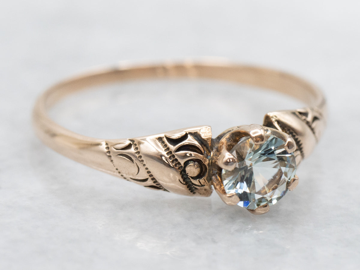 Victorian Rose Gold Aquamarine Solitaire Ring