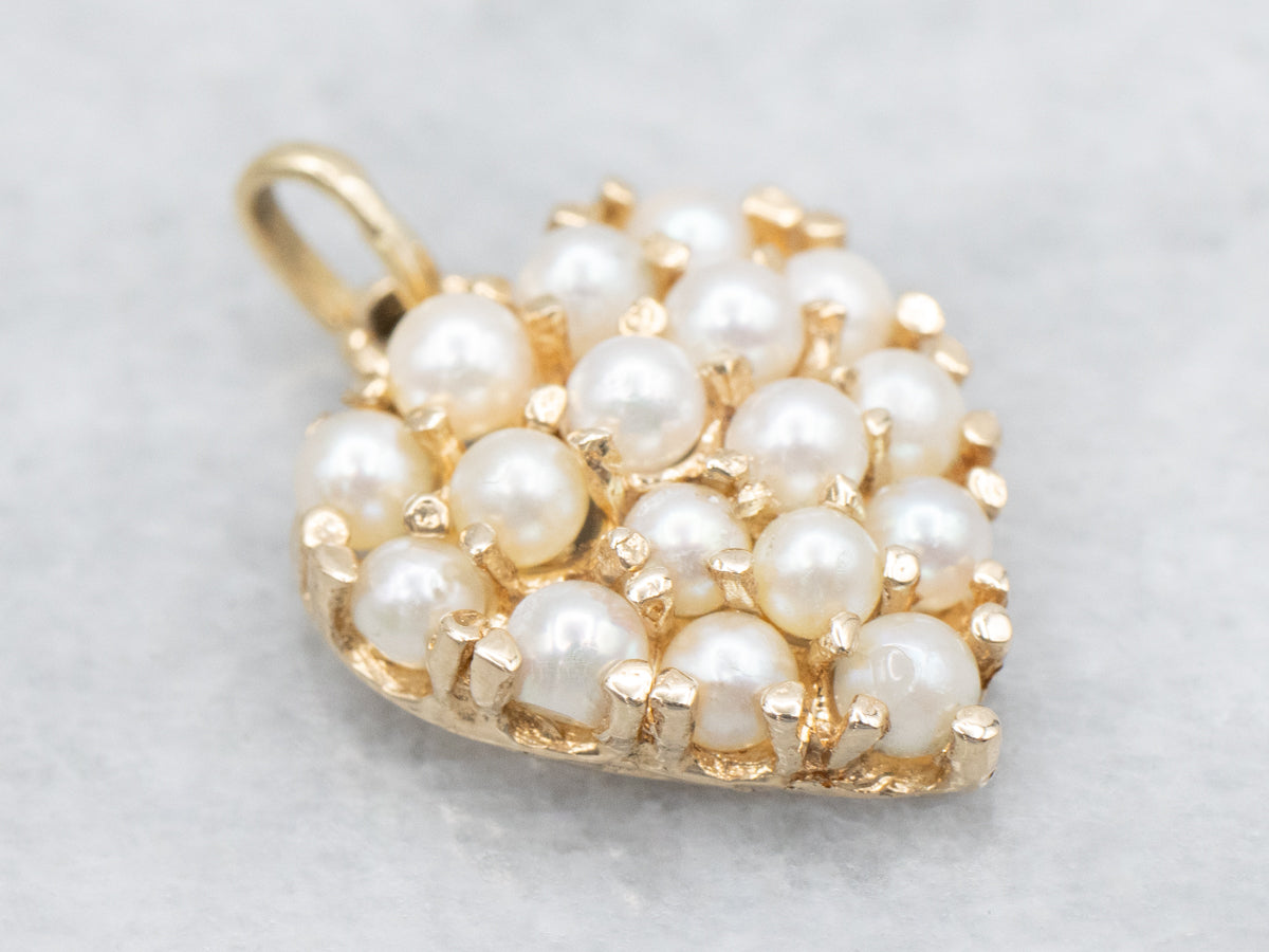 Polished Gold and Pearl Heart Pendant