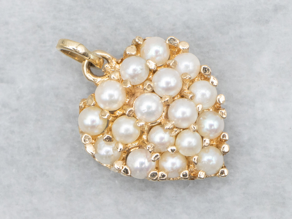 Polished Gold and Pearl Heart Pendant