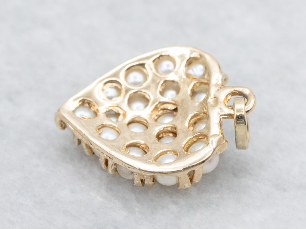 Polished Gold and Pearl Heart Pendant