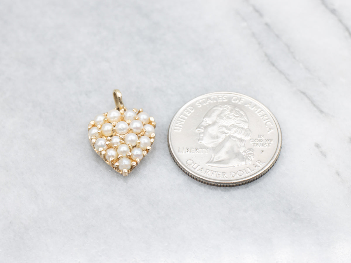 Polished Gold and Pearl Heart Pendant