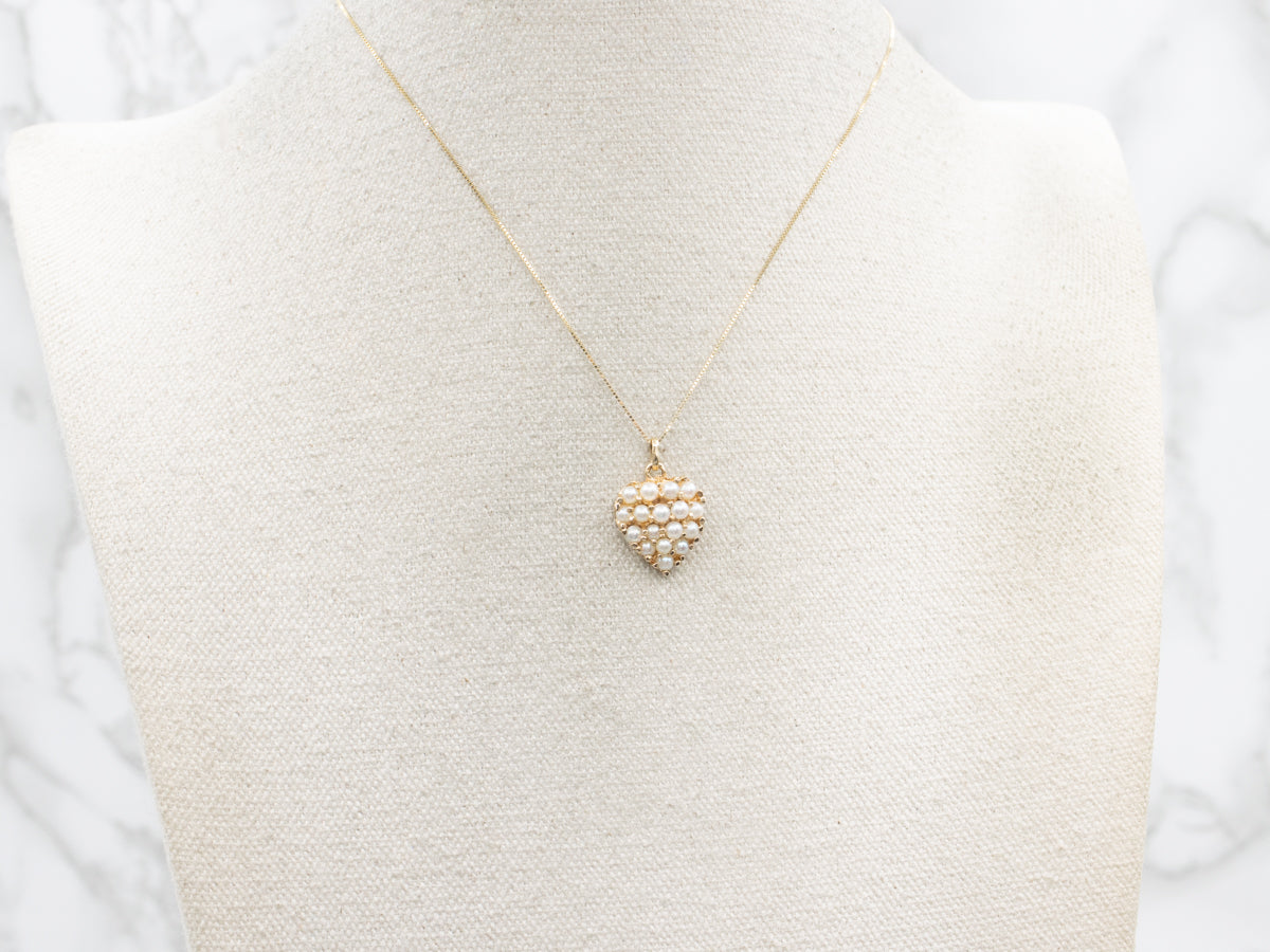 Polished Gold and Pearl Heart Pendant