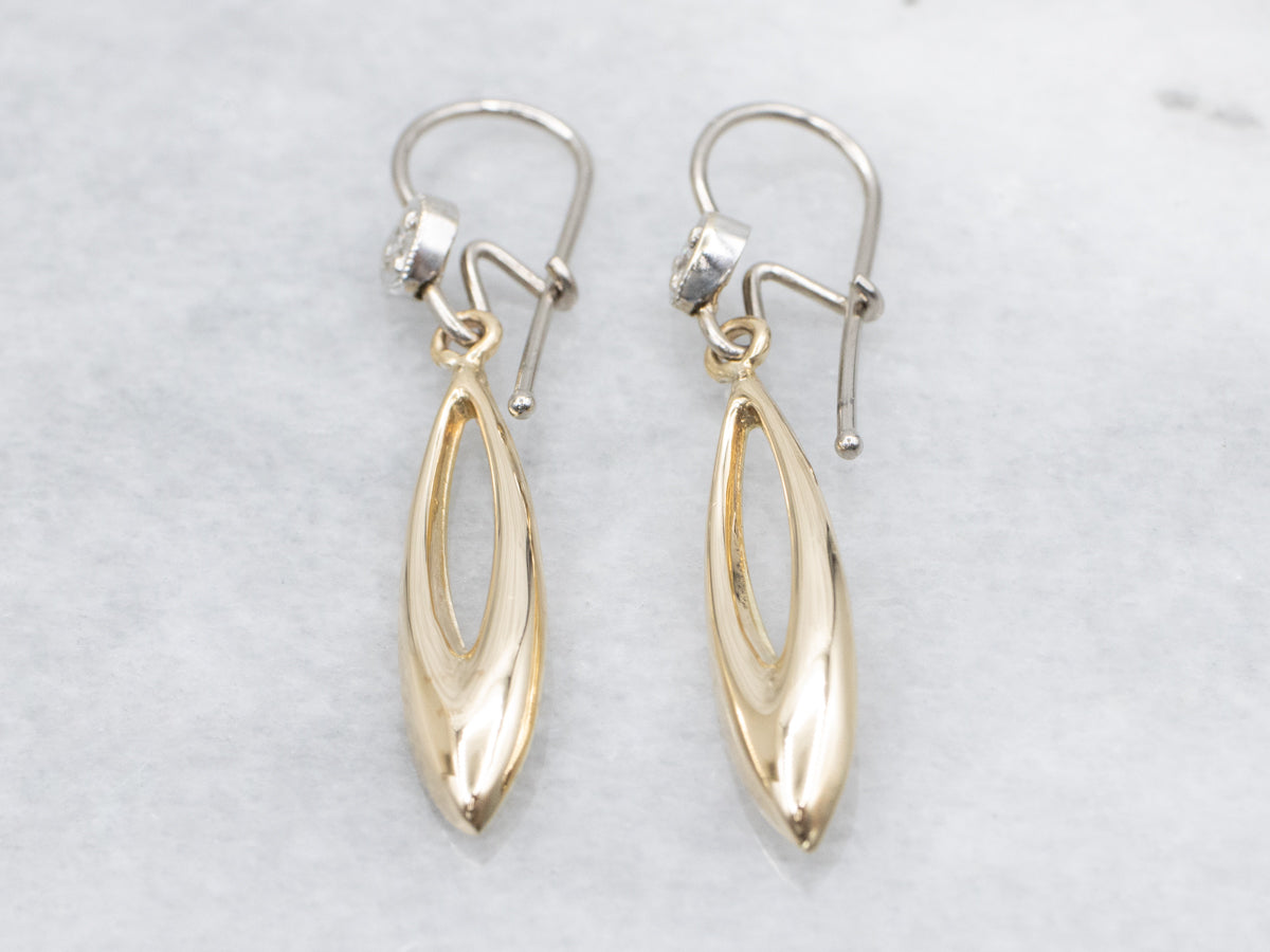 Two Tone Diamond Drop Earrings with Sweetheart Accent