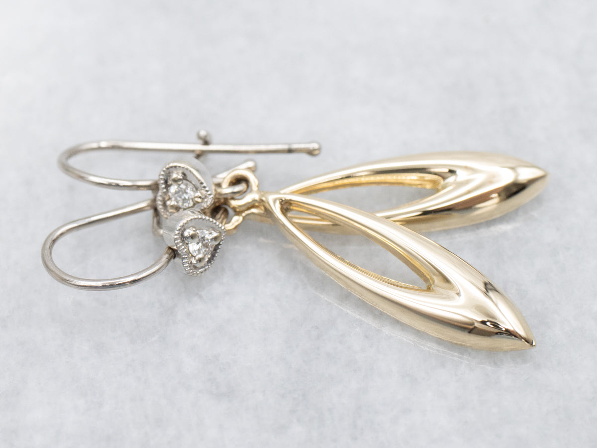 Two Tone Diamond Drop Earrings with Sweetheart Accent