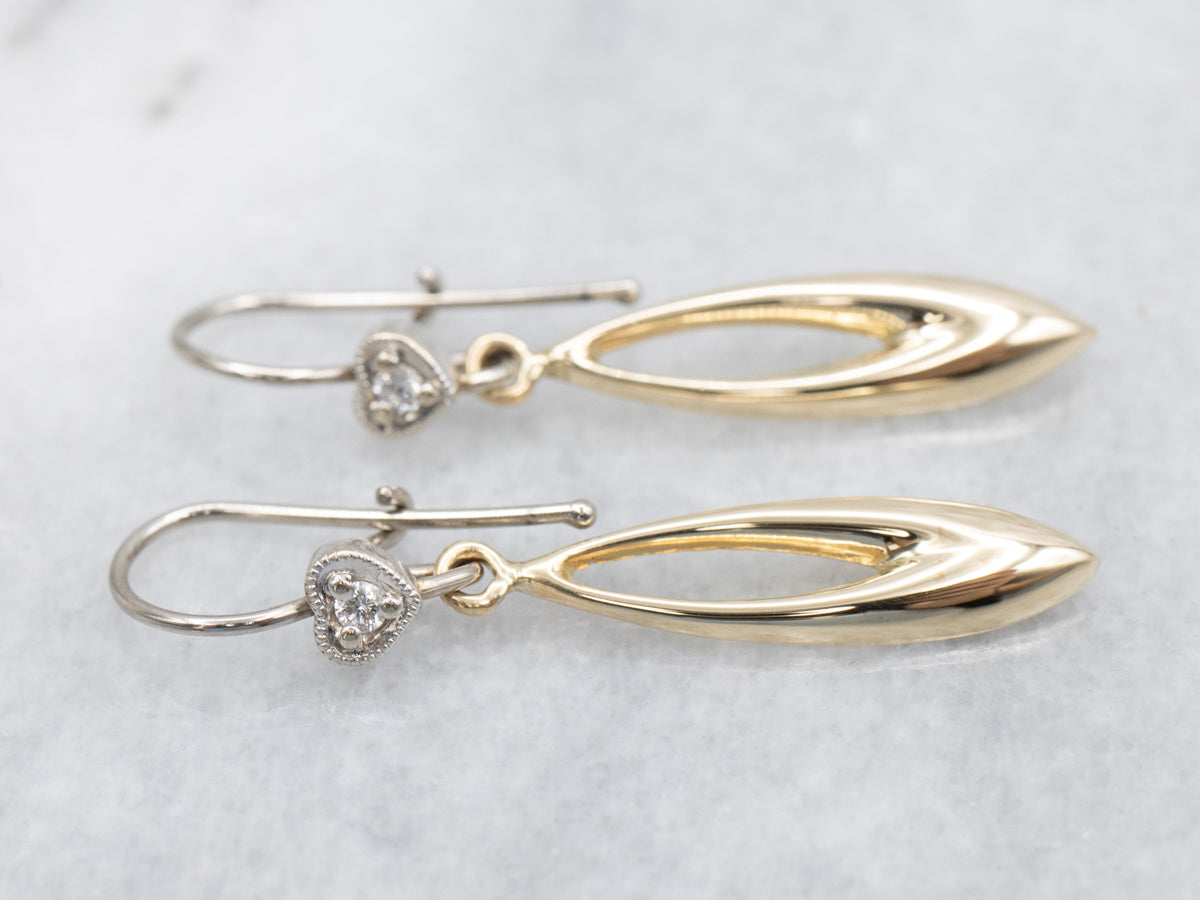 Two Tone Diamond Drop Earrings with Sweetheart Accent