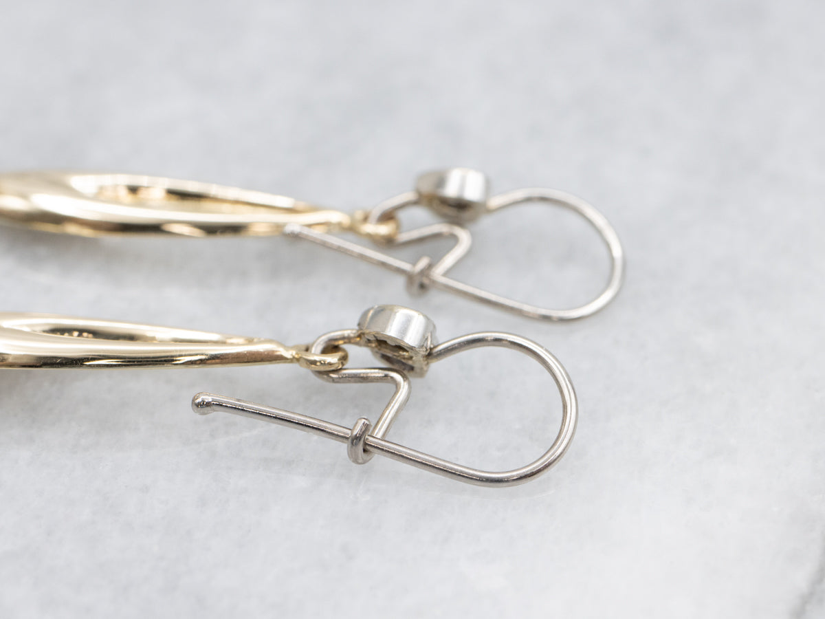 Two Tone Diamond Drop Earrings with Sweetheart Accent