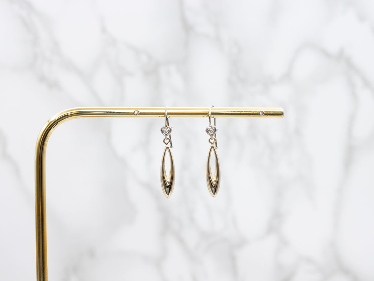 Two Tone Diamond Drop Earrings with Sweetheart Accent