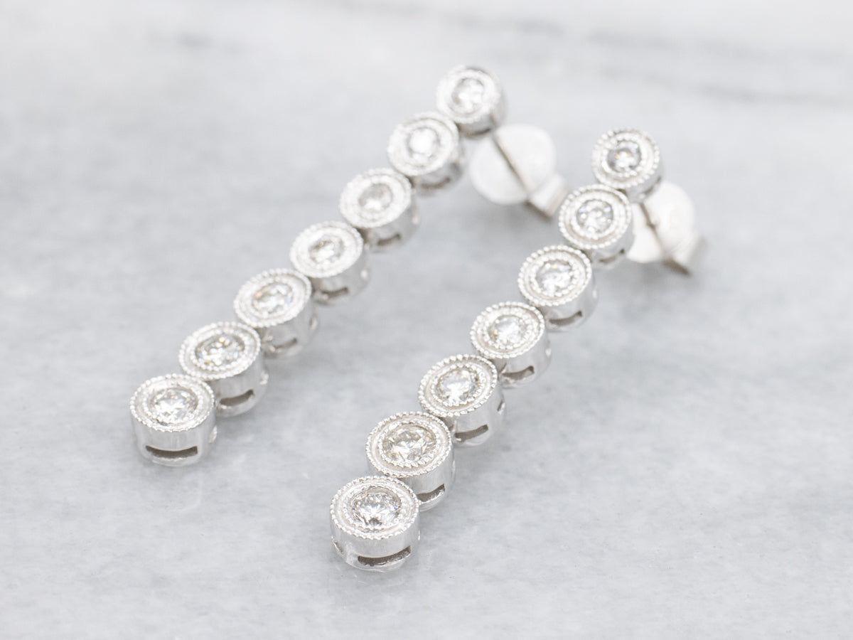Bezel Set Graduated Diamond White Gold Drop Earrings
