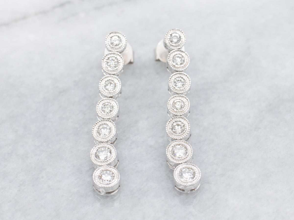 Bezel Set Graduated Diamond White Gold Drop Earrings