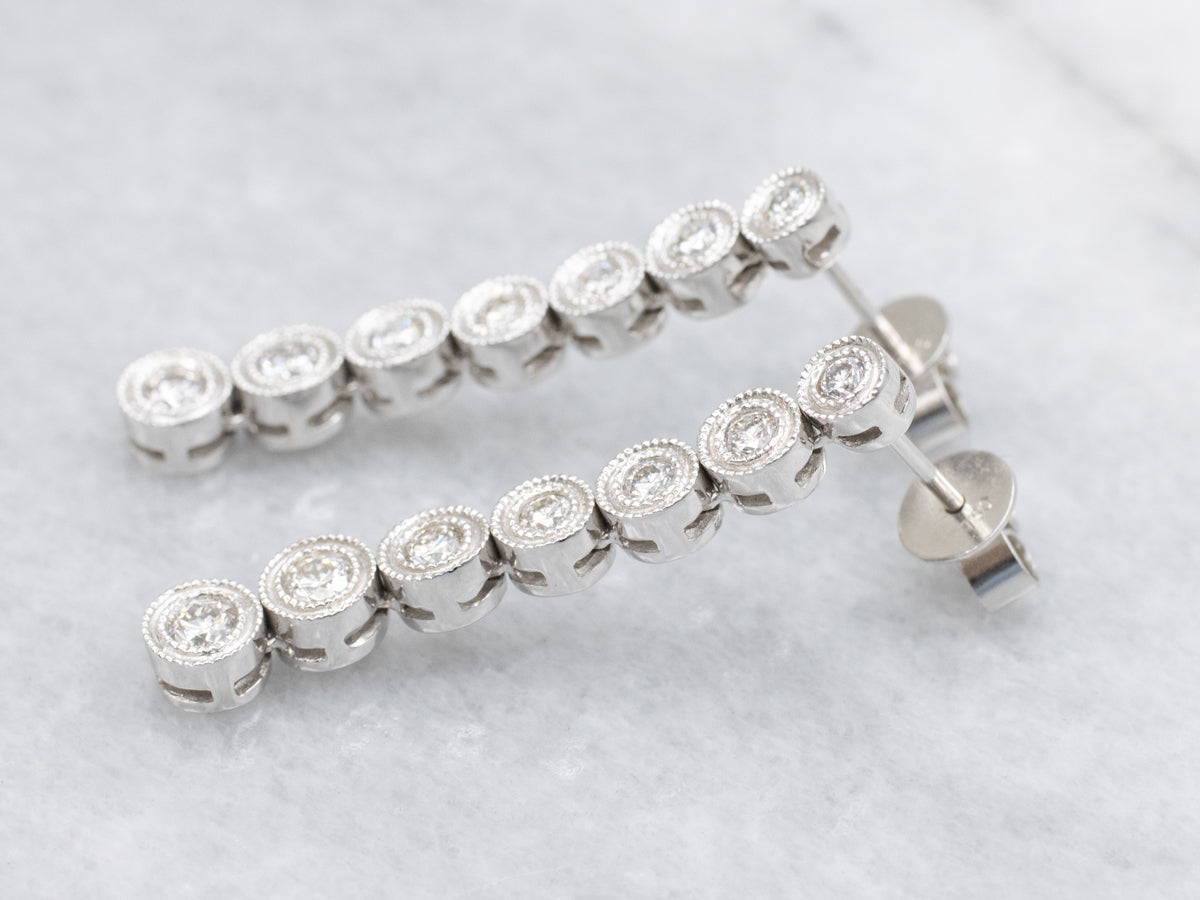 Bezel Set Graduated Diamond White Gold Drop Earrings