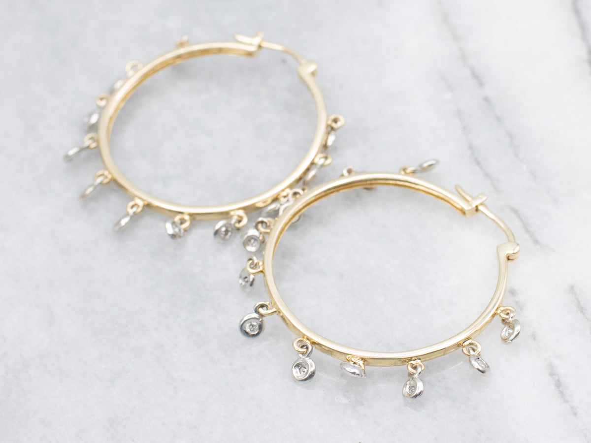 Bezel-Set Diamond Tassel Drop Hoop Earrings