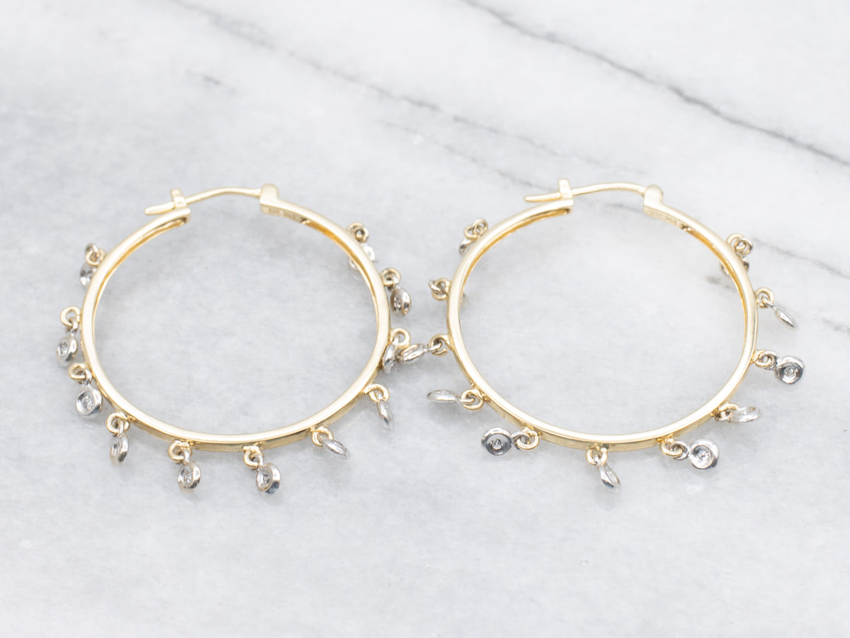 Bezel-Set Diamond Tassel Drop Hoop Earrings