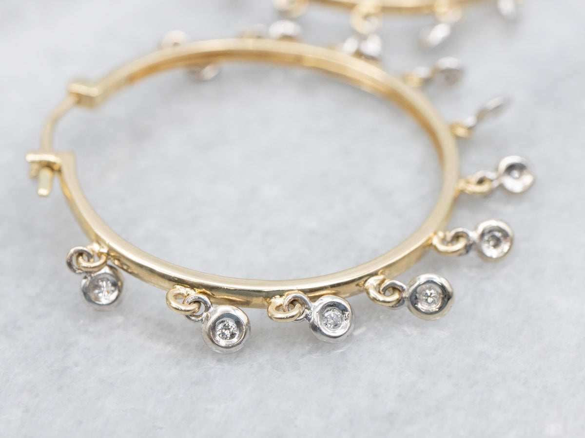 Bezel-Set Diamond Tassel Drop Hoop Earrings