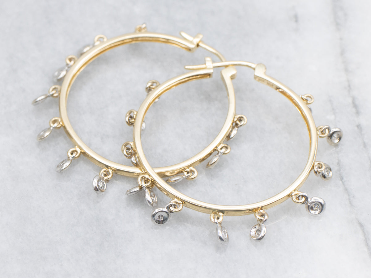 Bezel-Set Diamond Tassel Drop Hoop Earrings