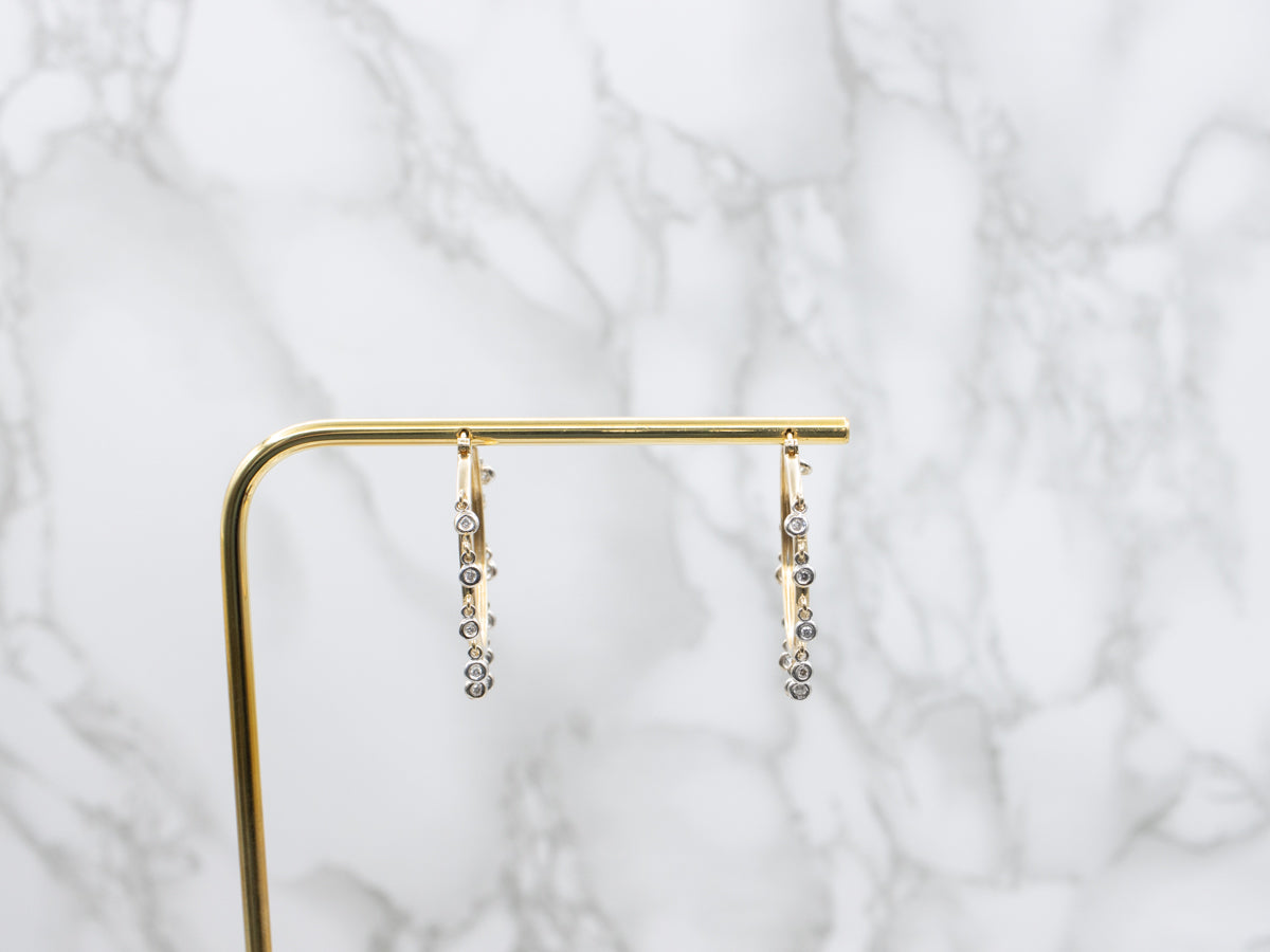 Bezel-Set Diamond Tassel Drop Hoop Earrings