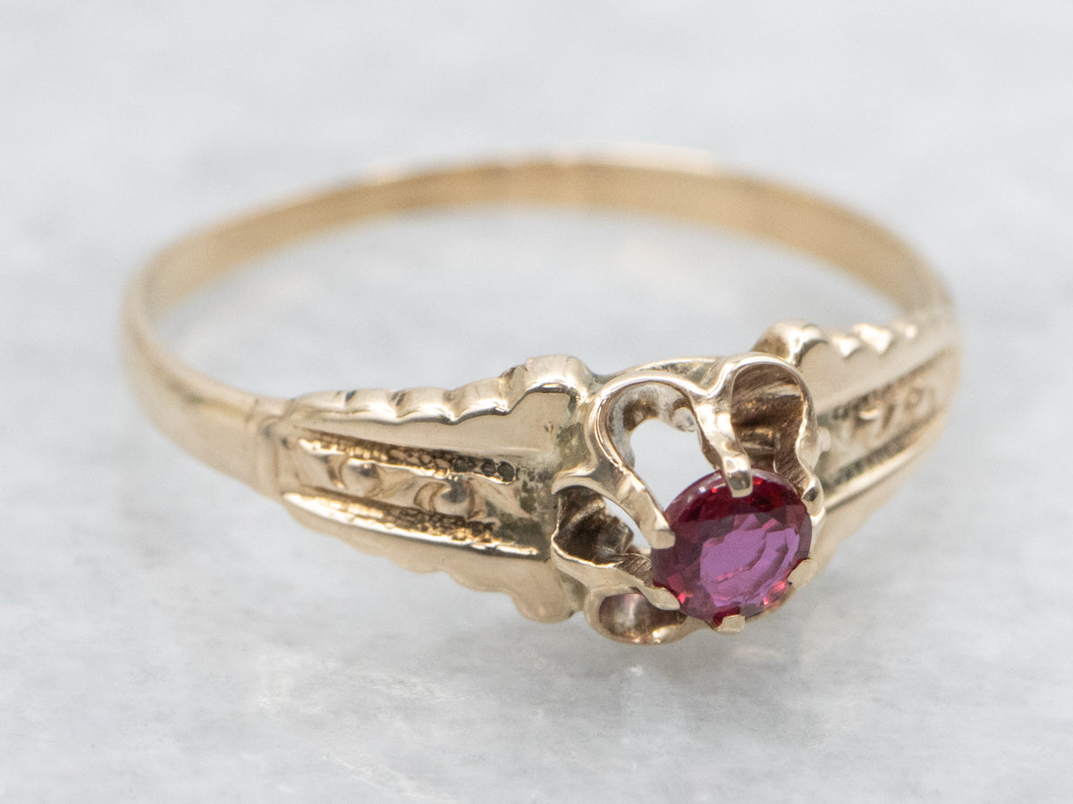 Ostby and Barton Buttercup Set Ruby Antique Solitaire Ring