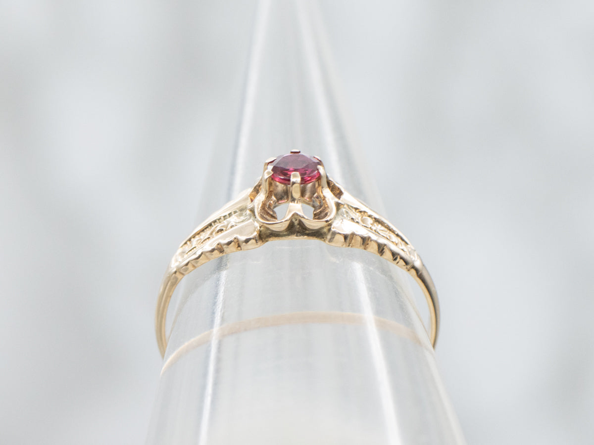 Ostby and Barton Buttercup Set Ruby Antique Solitaire Ring