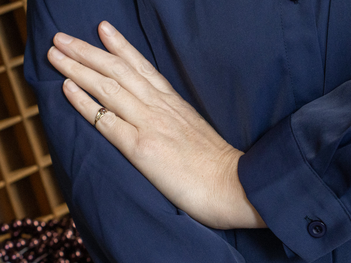 Ostby and Barton Buttercup Set Ruby Antique Solitaire Ring