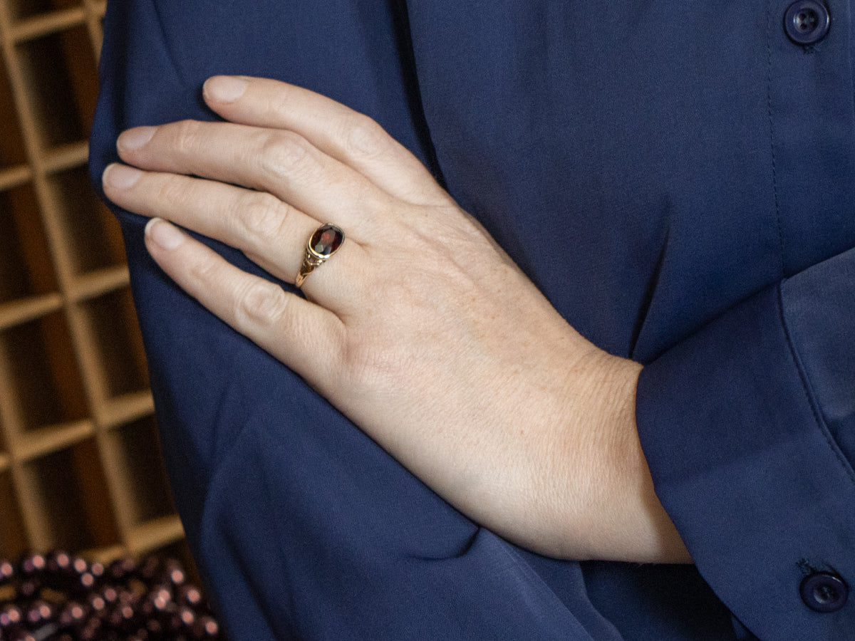 East-to-West Garnet Vintage Solitaire Ring