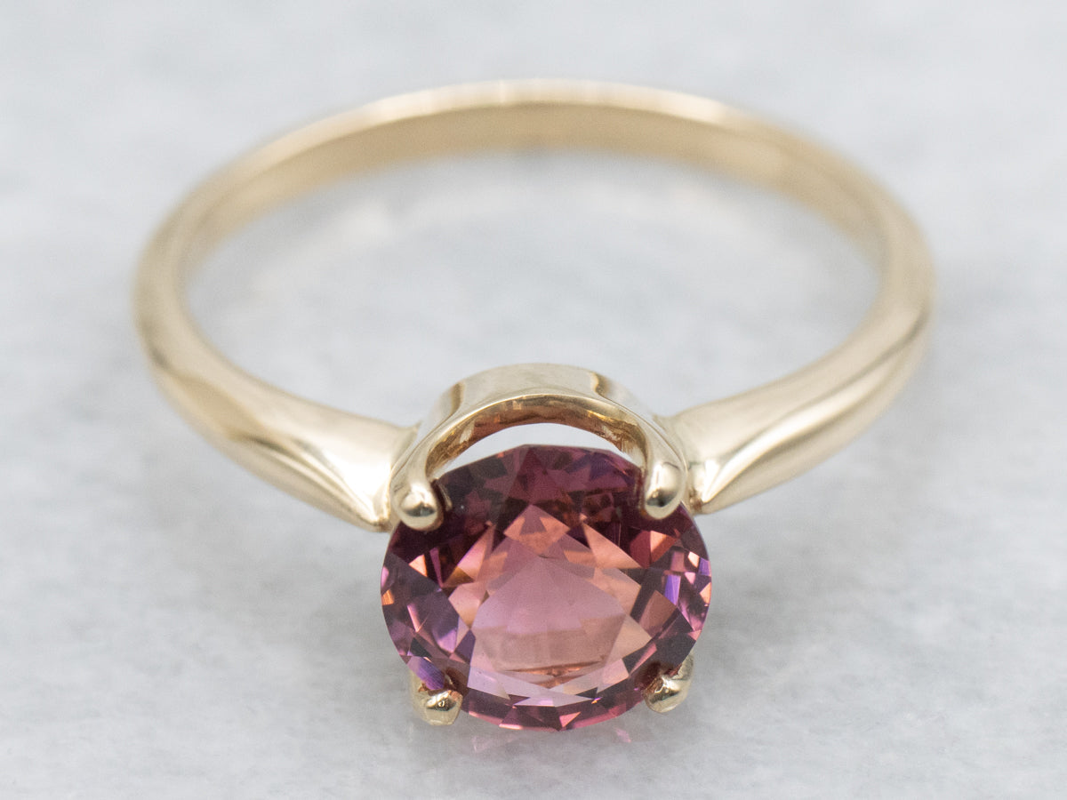 Round Cut Pink Tourmaline Solitaire Ring