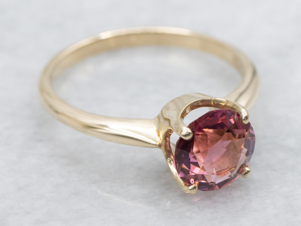 Round Cut Pink Tourmaline Solitaire Ring