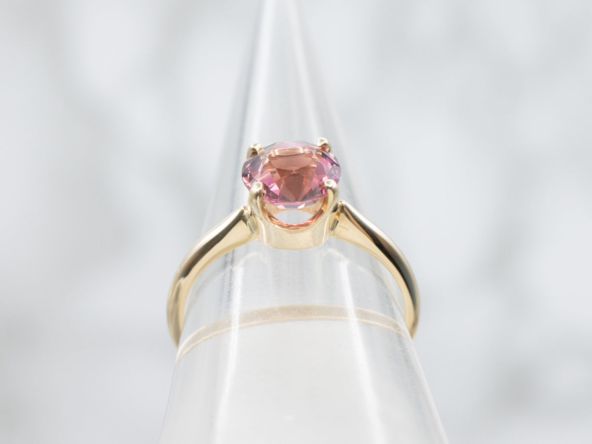 Round Cut Pink Tourmaline Solitaire Ring