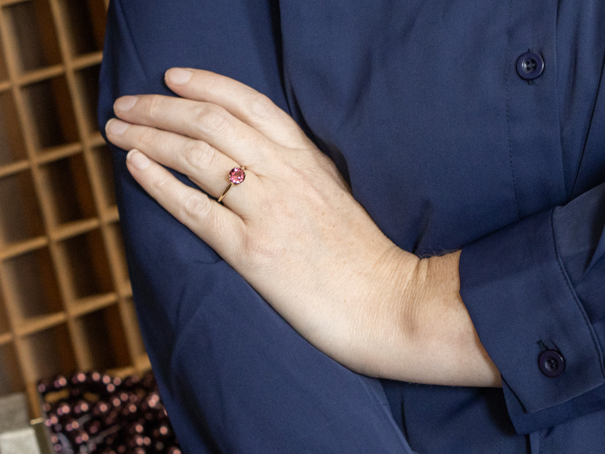 Round Cut Pink Tourmaline Solitaire Ring