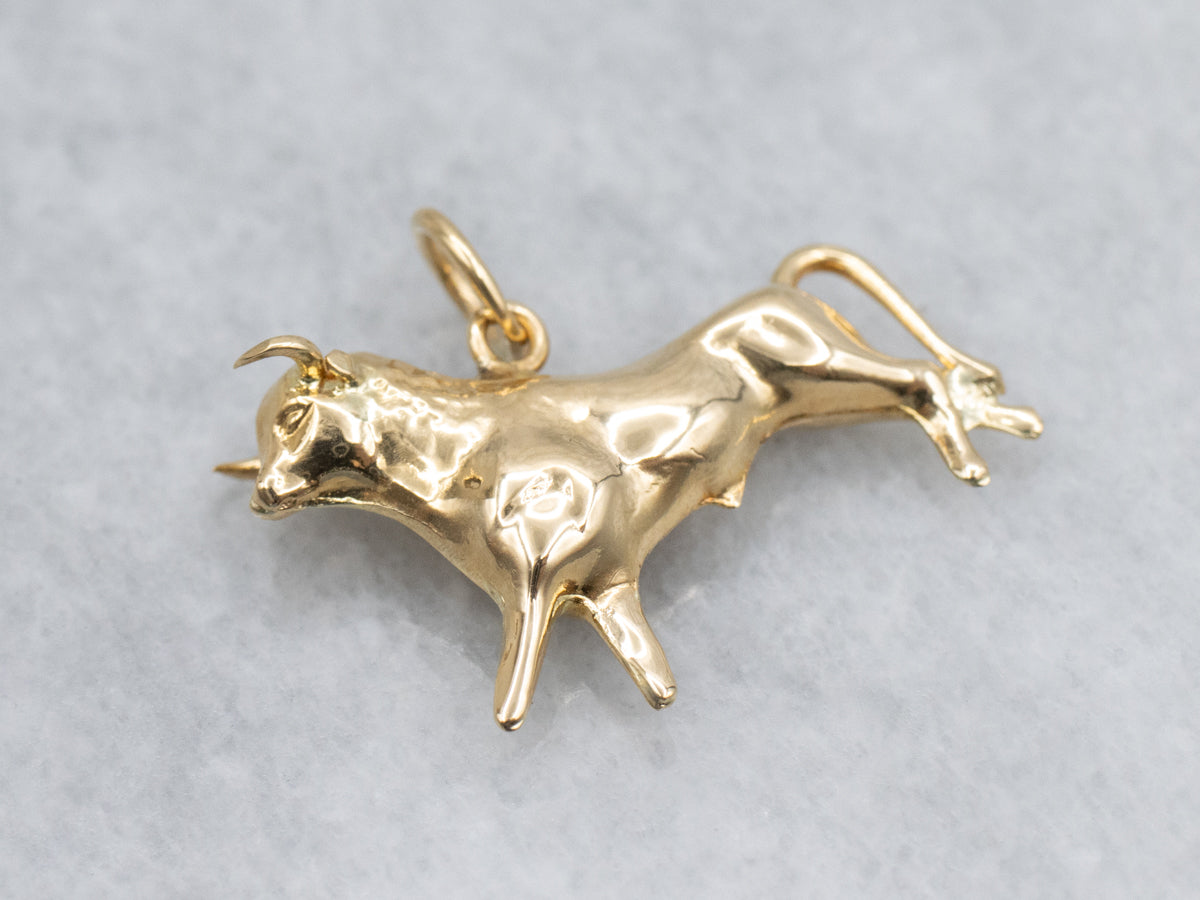 Polished Yellow Gold Bull Charm